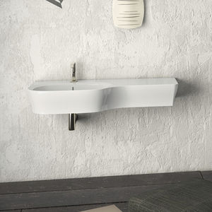 Wand-Waschbecken / Keramik / modern / mit integrierter Waschtischplatte