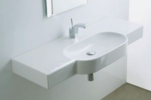 Wand-Waschbecken / Keramik / modern / mit integrierter Waschtischplatte