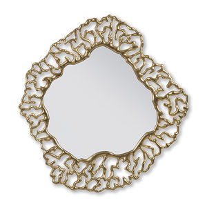 wandmontierter Spiegel / originelles Design / aus Mahagoni / golden