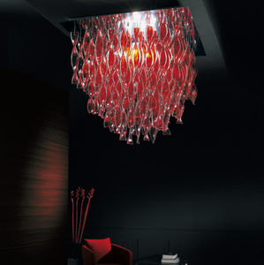 Deckenleuchte / originelles Design / quadratisch / aus Stahl / Glas