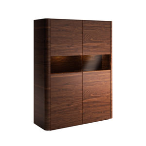 moderne Vitrine / auf Beinen / Glas / Holz