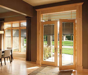 einflügelige Fenstertür / Aluminium / Holz / Doppelverglasung