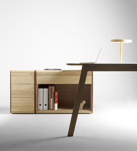 niedriger Aktenschrank / Holz / Leder / modern