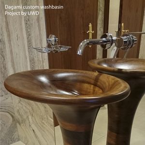freistehendes Waschbecken / oval / Holz / modern
