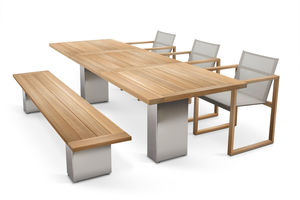 Bank für den Garten / modern / aus Teakholz / Edelstahl