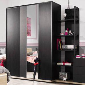 moderner Kleiderschrank / Melamin / Schiebetüren / Spiegel