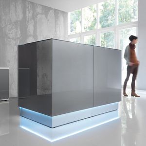 modulierbare Empfangstheke / für Eckeinbau / Glas / Edelstahl