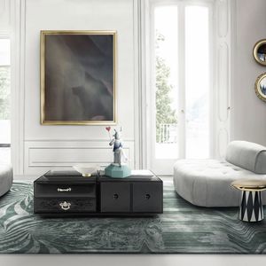 moderner Couchtisch / lackiertes Holz / Glas / rechteckig