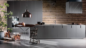 moderne Küche / Edelstahl / Laminat / Holz