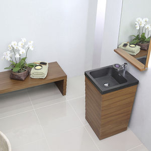 Freistehend-Waschbecken / rechteckig / aus Marmor / Holz