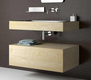 Wand-Waschbecken / rechteckig / Holz / Edelstahl