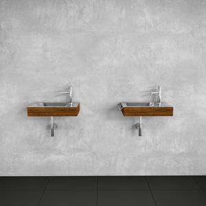 Wand-Waschbecken / rechteckig / Holz / Edelstahl