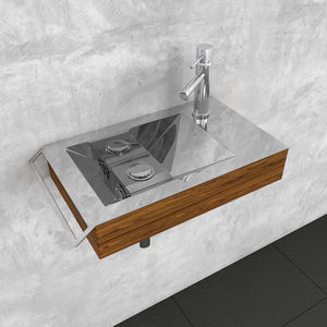 Wand-Waschbecken / rechteckig / Holz / Edelstahl