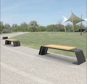 Parkbank / modern / aus Tropenholz / verzinkter Stahl