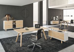 Chefschreibtisch / Holz / Glas / modern