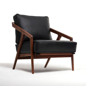moderner Sessel / aus Eiche / Nussbaum / Leder