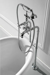 Mischbatterie für Badewanne / Wandmontage / aus Nickel / verchromtes Metall