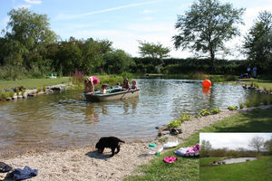erdverlegtes Schwimmbecken / aus Stein / Natur / Schwimmteich Überlauf