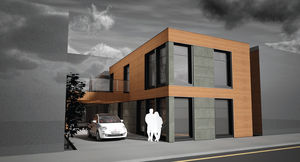Fertigbauhaus / modern / Stahlrahmen / mit 2 Ebenen