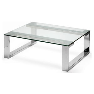 moderner Couchtisch / Glas / polierter Edelstahl / rechteckig
