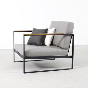 moderner Sessel / aus Teakholz / Edelstahl / Kufen