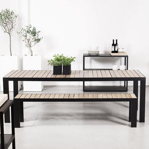 Bank für den Garten / modern / aus Teakholz / Edelstahl
