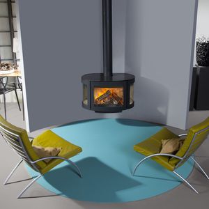 Holz-Kaminofen / modern / 3 Sichtseiten / Keramik