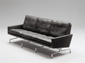 Sofa / Skandinavisches Design / Leder / Stahl / 3 Plätze