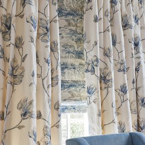 Gardinenstoff / Blumenmotive / Baumwolle / Leinen