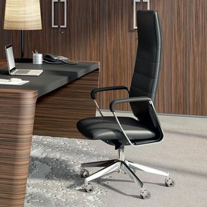 moderner Chefsessel / Leder / poliertes Aluminium / aus Sperrholz