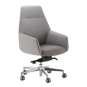 moderner Chefsessel / Leder / poliertes Aluminium / mit Rollen
