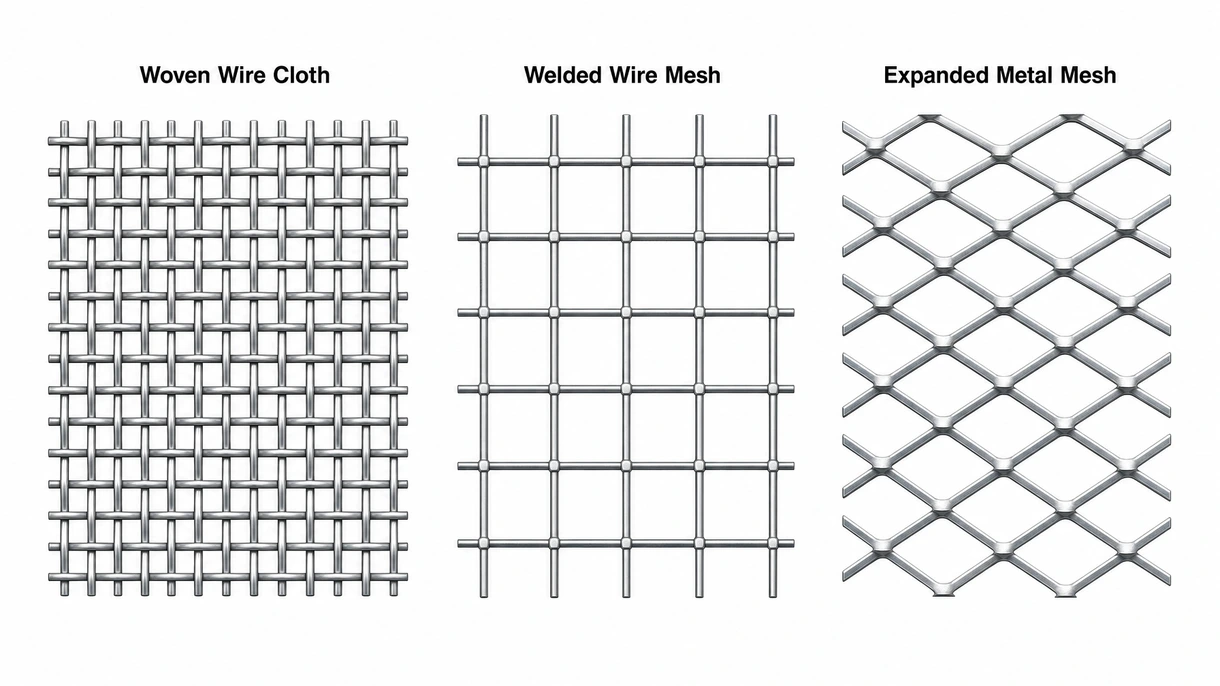 Technische Makroansicht eines hochpräzisen Metall-Geflechts, die das ineinandergreifende Webmuster und Details der Materialoberfläche zeigt.
