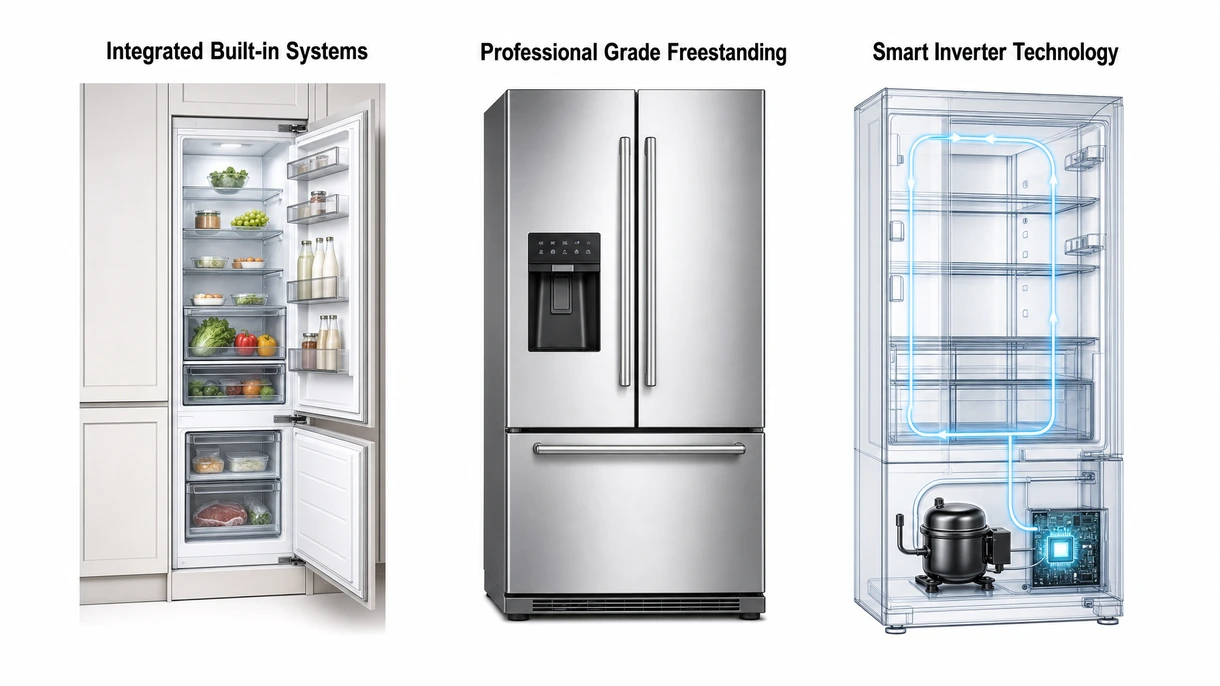 Detailansicht eines Dual-Kompressorsystems aus Edelstahl und einer digitalen Thermo-Steuerungsschnittstelle an einer gewerblichen Kühl-Gefrierkombination.