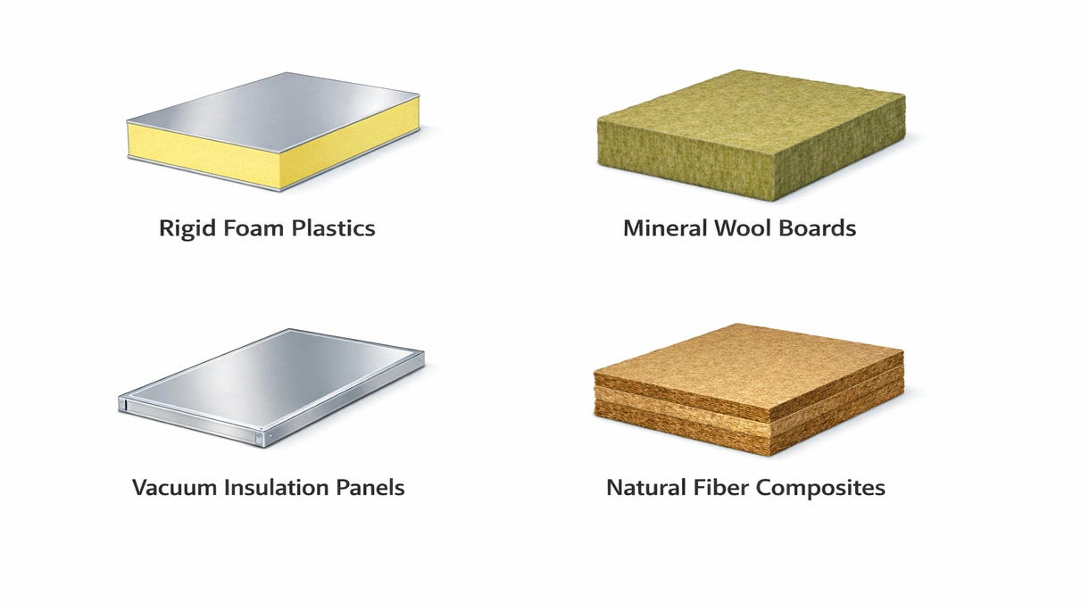 Detaillierter Querschnitt einer mehrschichtigen Dämmplatte, der die Kernmaterialstruktur und die schützende Dampfsperrschicht zeigt.
