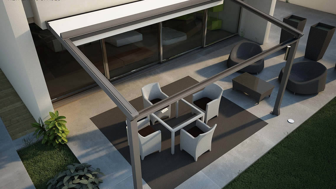 Angebaute Pergola - PERGOLATENDA - Proverbio Outdoor Design - Aluminium