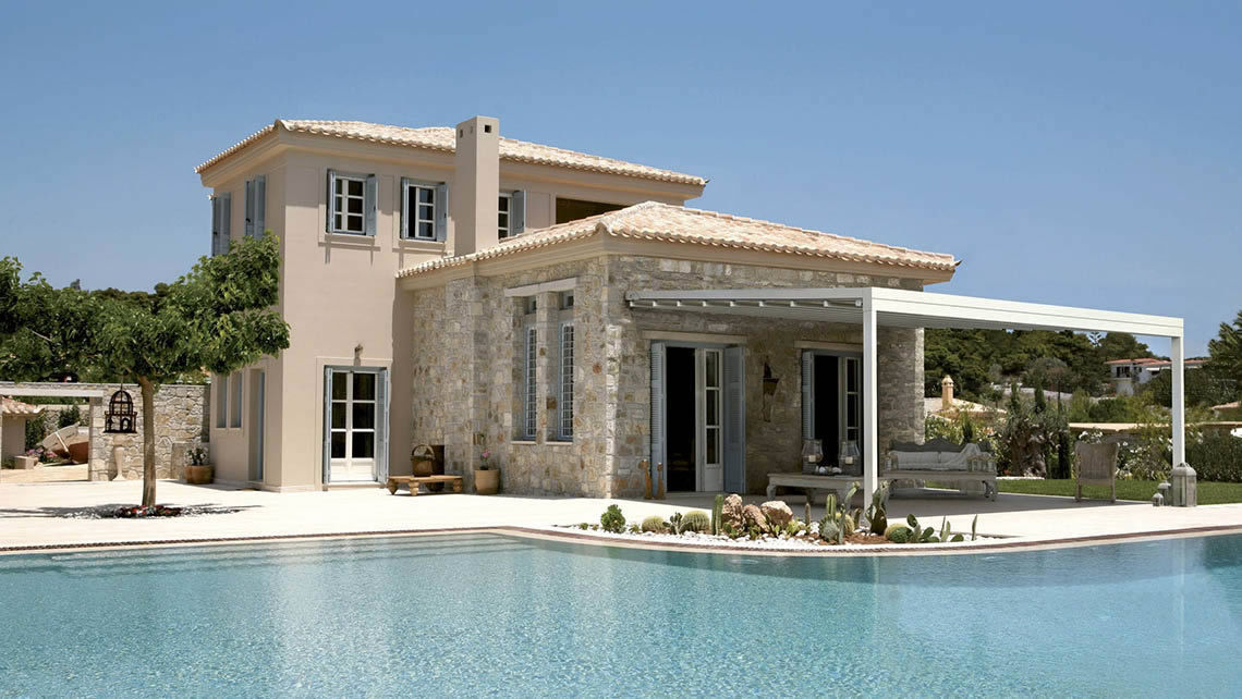 Angebaute Pergola / Aluminium / PVC Faltdach / nach Maß - PERGOLATENDA