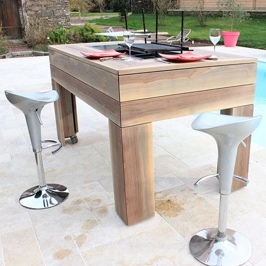 Moderner Stehtisch - KUB BRASERO - Holz / mit Fußgestell aus Holz