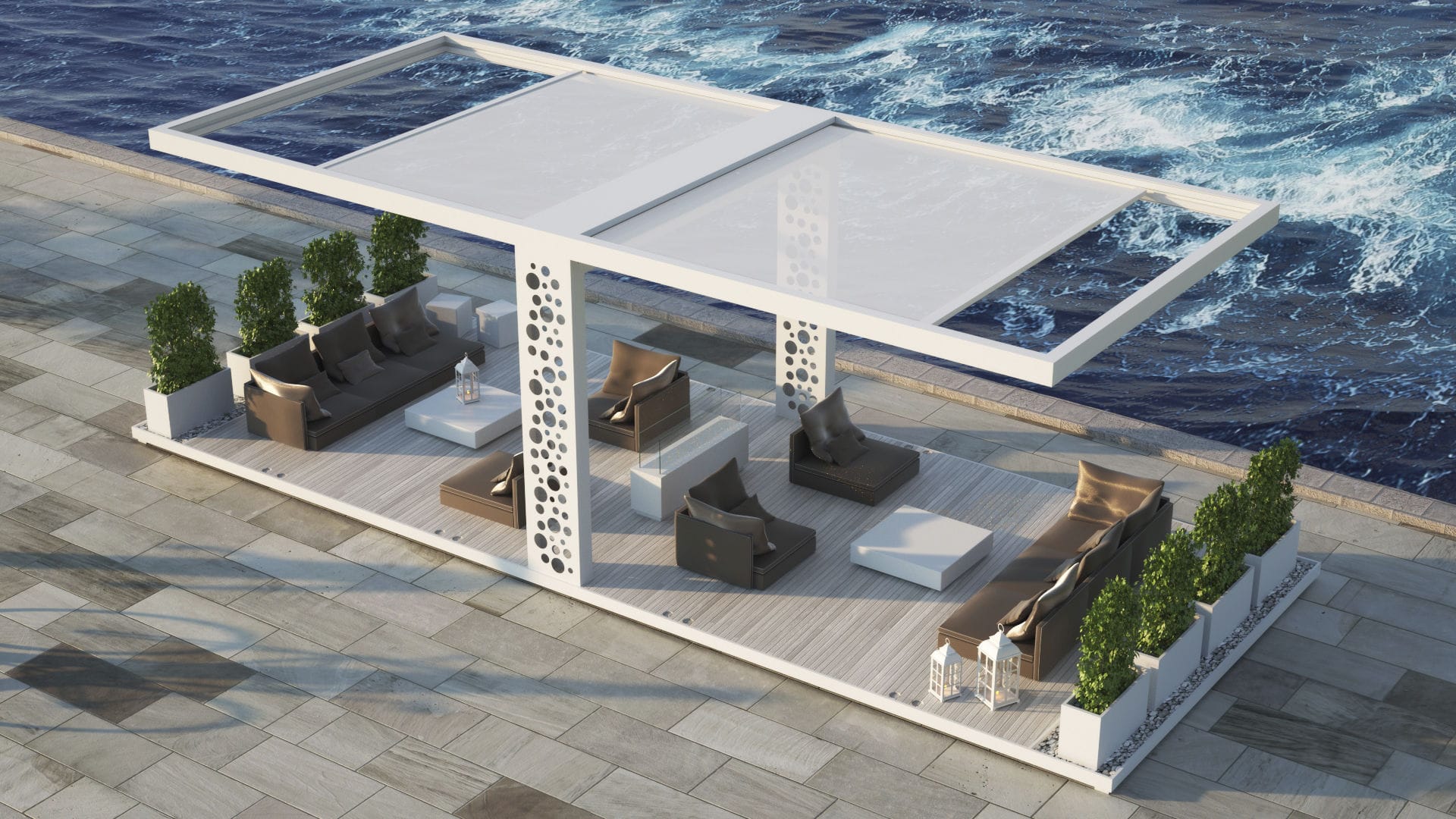 Selbsttragende Pergola - SLIGHT - STUDIO66 - Aluminium / Stahl / Stoff