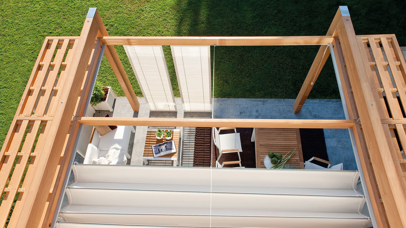 Selbsttragende Pergola - ARCS - GreenDesign - Holz / Stoff