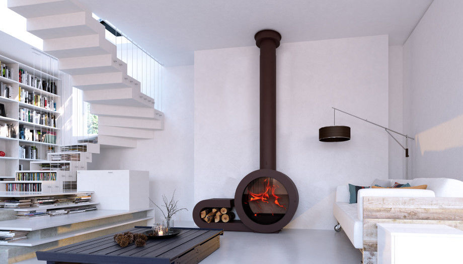 Gaskamin - O'MIN - CL Design - modern / geschlossene Feuerstelle / Zentral