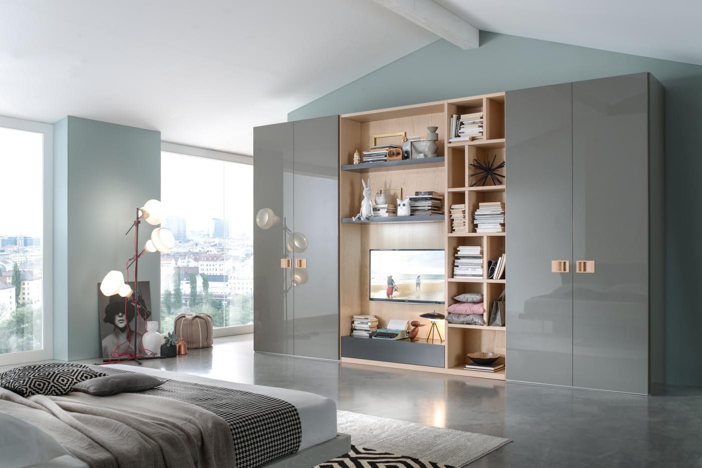 Moderner Kleiderschrank - Mobilgam - hochglanzlackiertes Holz