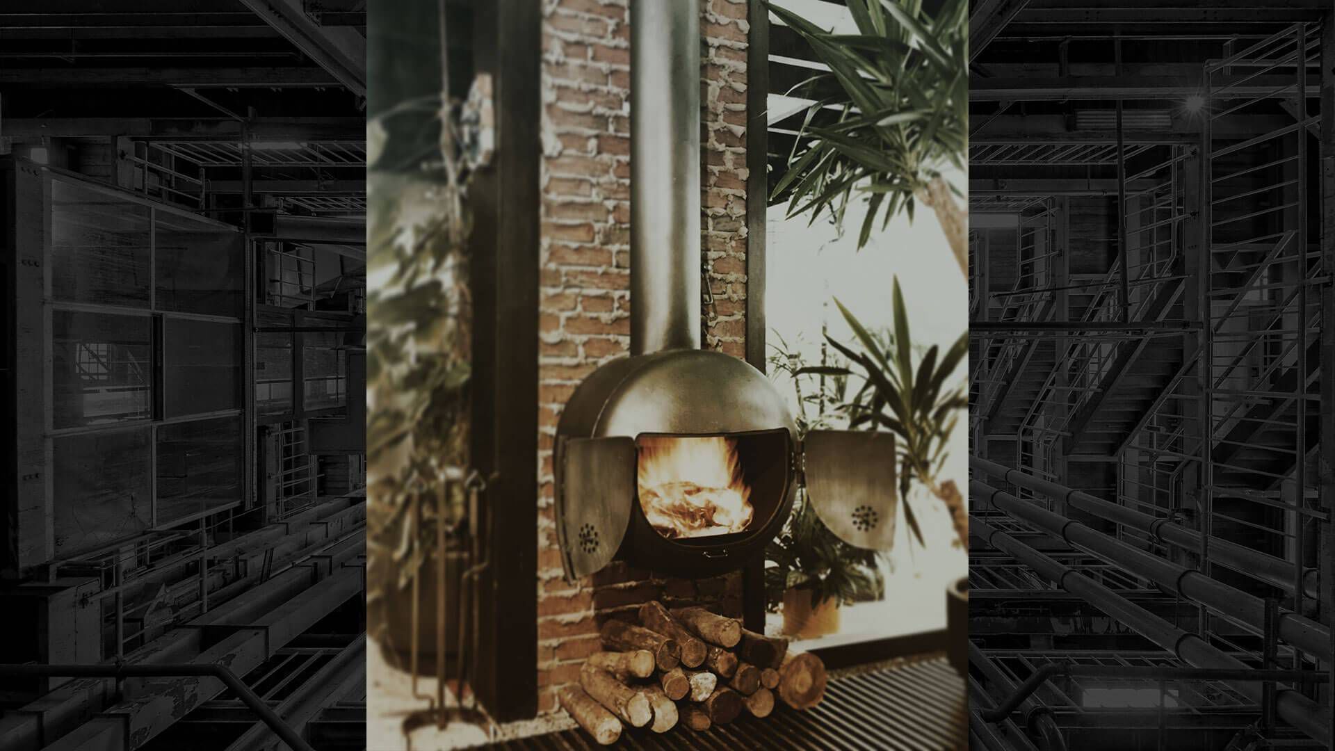 Holzkamin - B. BLACK - boley - modern / offene Feuerstelle / Zentral