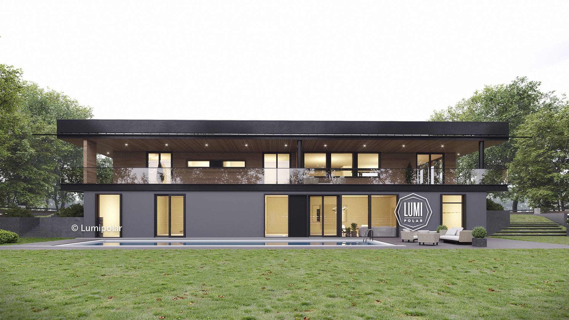 Modellhaus GEOMETRIA 625 Lumi Polar modern / mit Terrasse / Holz