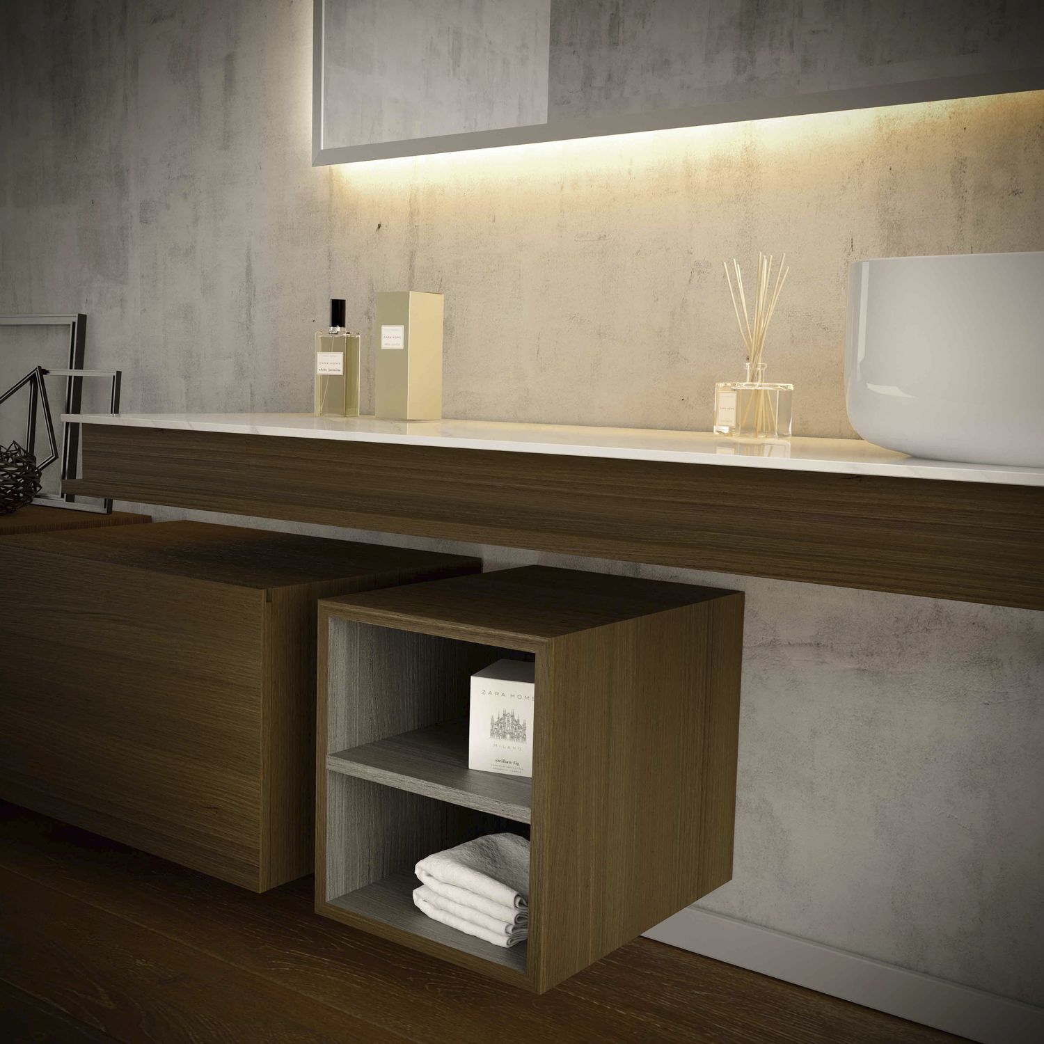 Wandmontierter Waschtisch-Unterschrank / Massivholz / lackiertes Holz