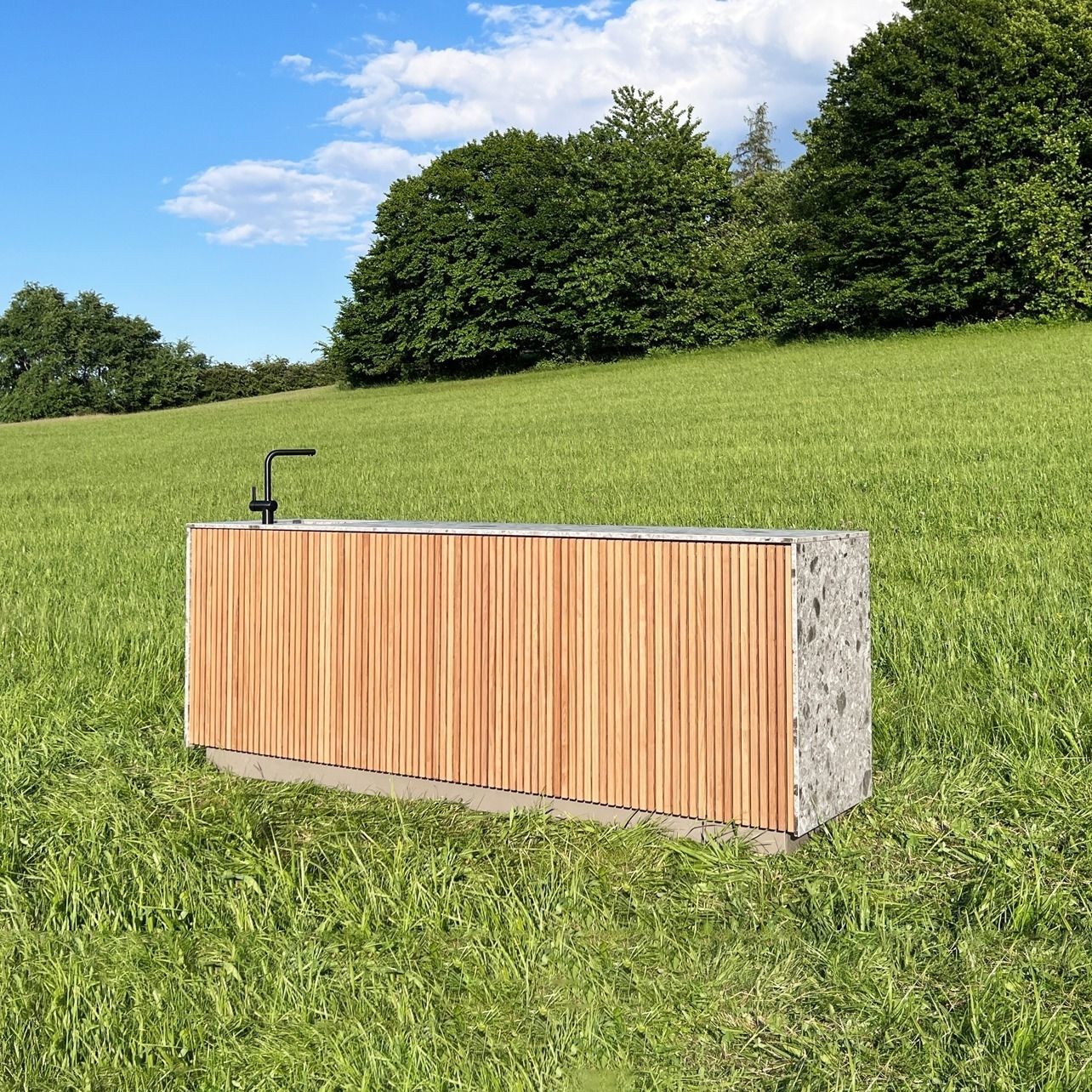 Wofür Sind Die Holzstücke Bei Einer Leinwand Moderne Küche - C3 - CUBIC OUTDOOR LIVING - Holz / Keramik / Kochinsel
