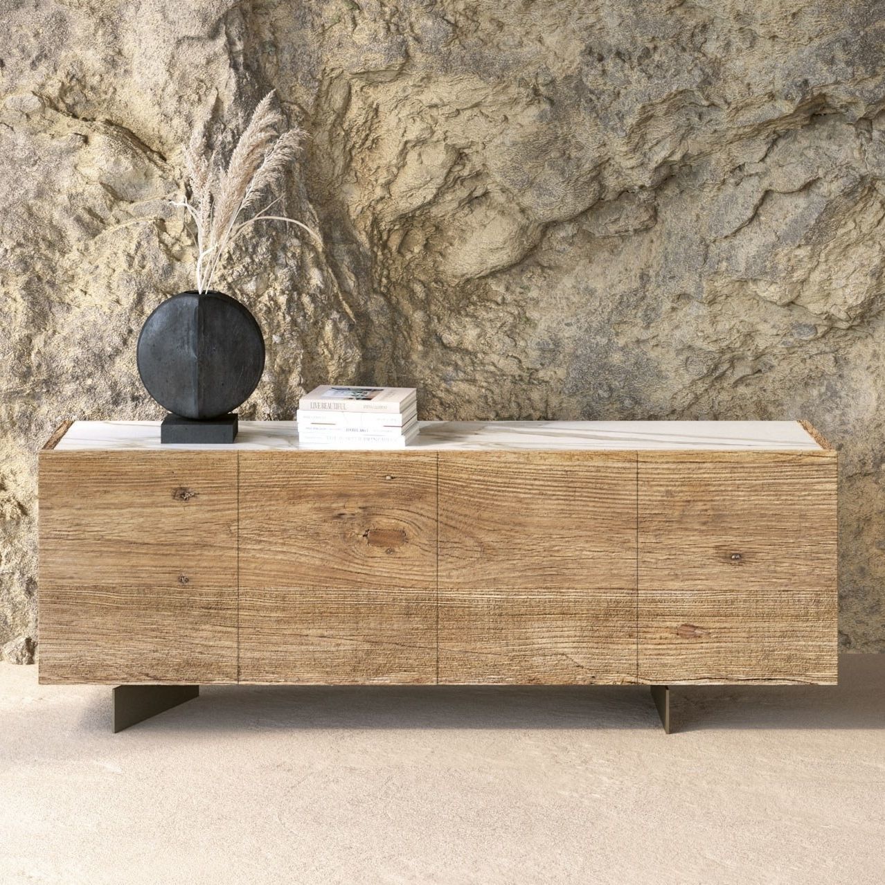 TV Lowboard 180 Cm, Eiche & Anthrazit – Mit Schubladen, Türen & Offenen Fächern, Push-Open, Modernes Design