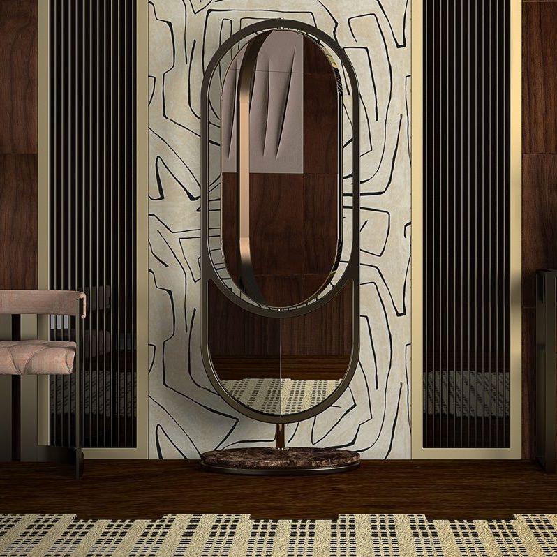 Standspiegel - HIDDEN - Porus studio - modern / oval / poliertes Messing