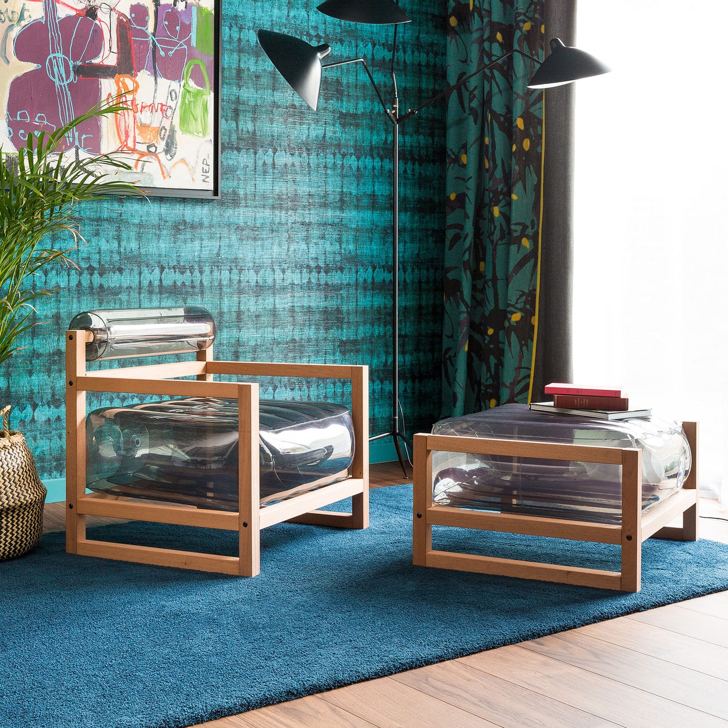 Moderner Sitzpuff - YOKO - MOJOW DESIGN - Holz / Polyurethan / quadratisch