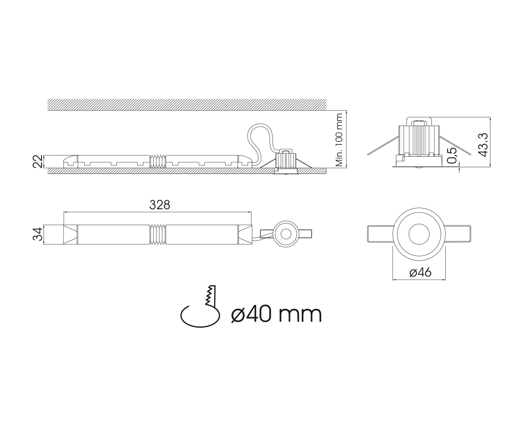 Notbeleuchtung für Deckeneinbau - IZAR - Daisalux - rund / LED / Kunststoff