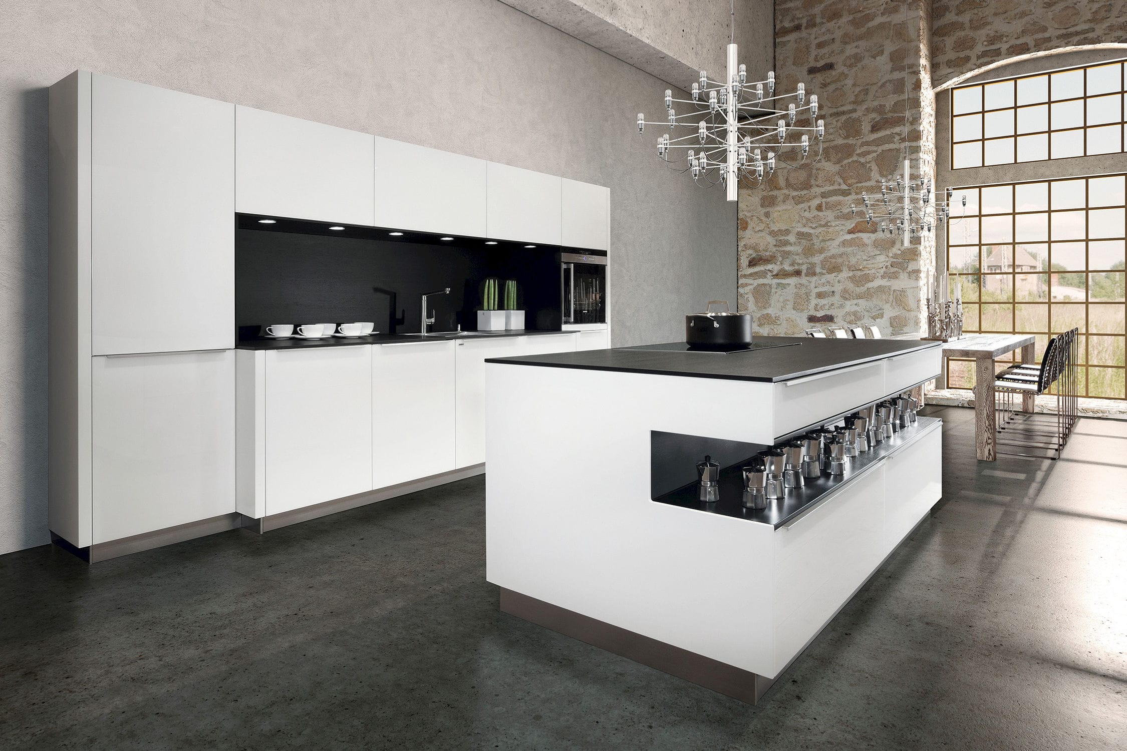 Isola Cucina Bianca Moderna Cucina Laccata Bianca Con Isola E Colonne